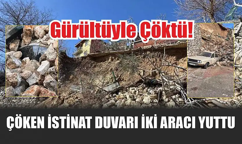 Çöken istinat duvarı iki aracı yuttu