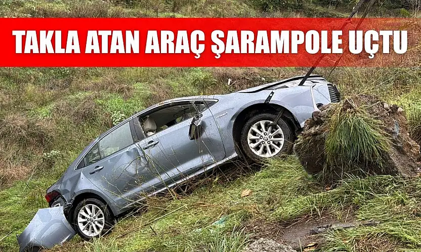 Takla atan araç şarampole uçtu