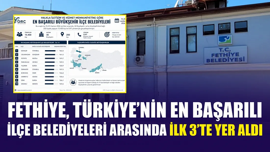 Fethiye, Türkiye’nin en başarılı ilçe belediyeleri arasında ilk 3’te yer aldı