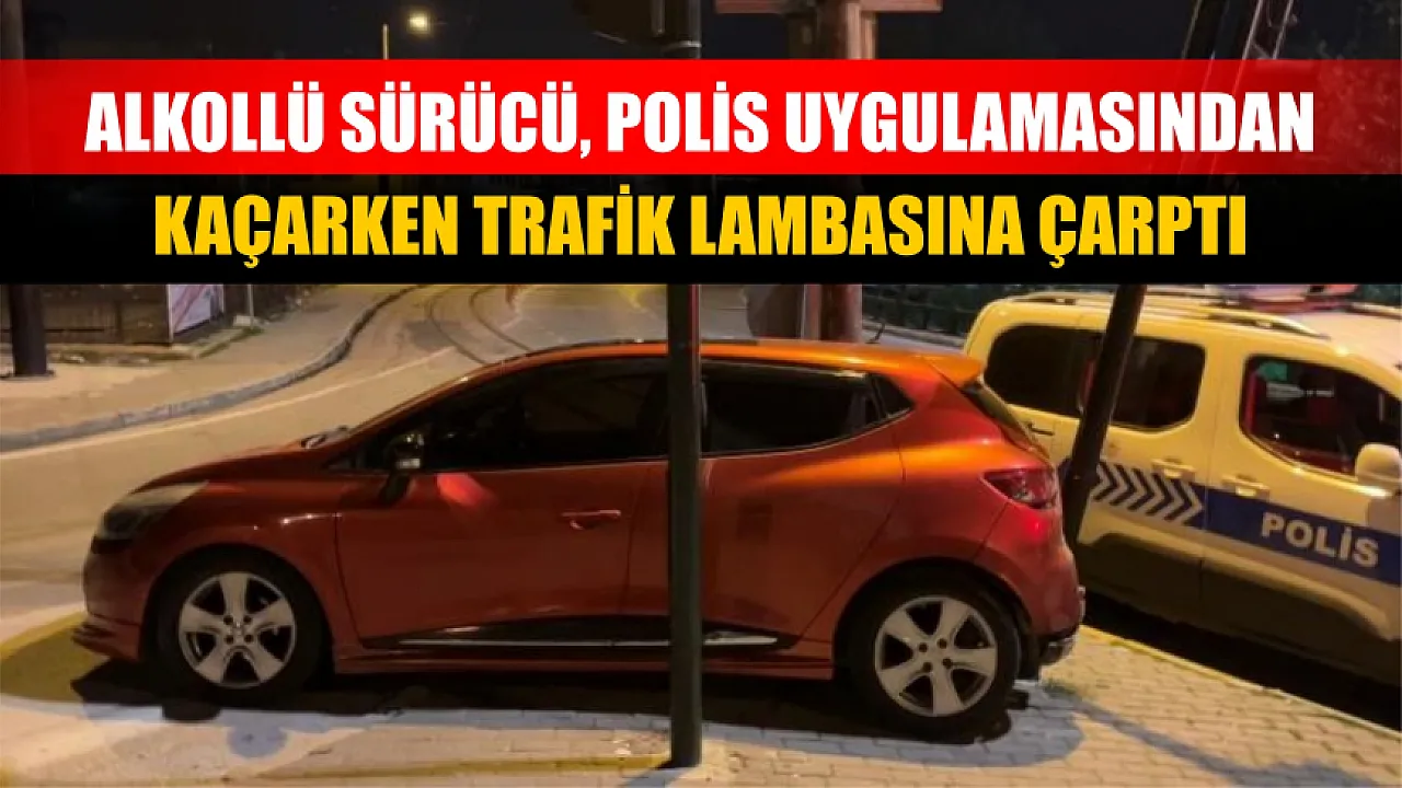 Alkollü sürücü, polis uygulamasından kaçarken trafik lambasına çarptı