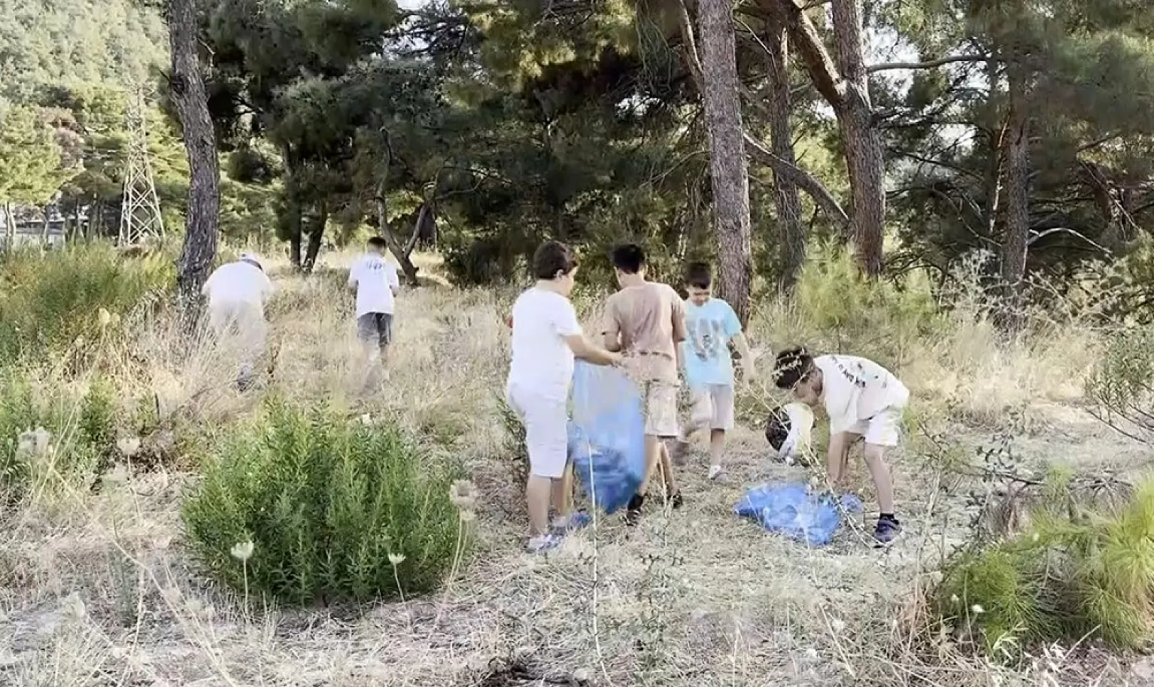 Orman yangınından etkilendiler, çöpleri toplayarak büyüklerine örnek oldular