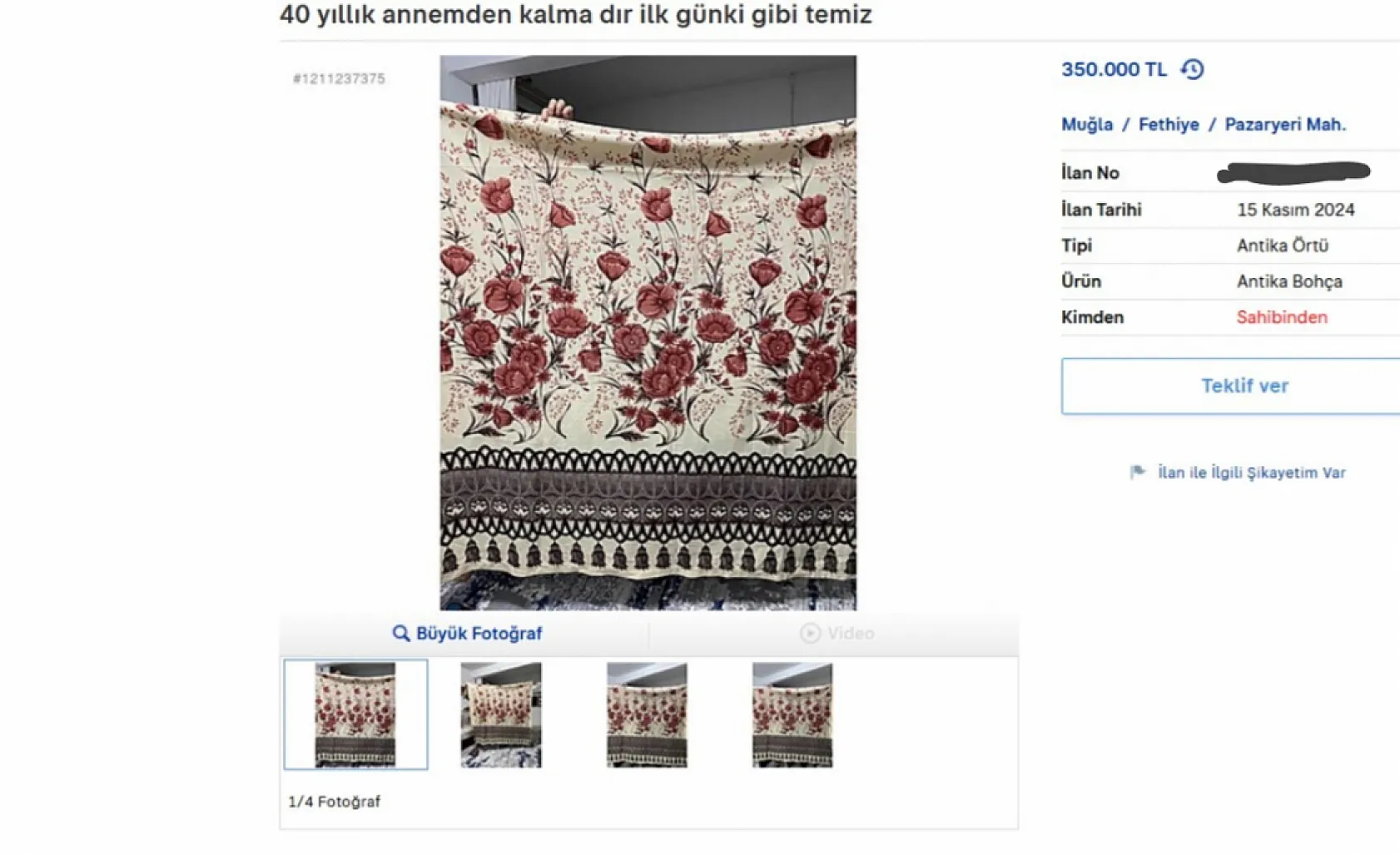 Fethiye'de Satılan Anneanne Perdesi'nin Fiyatı Şaşırttı: 40 yıllık perdeye 350 bin TL istedi