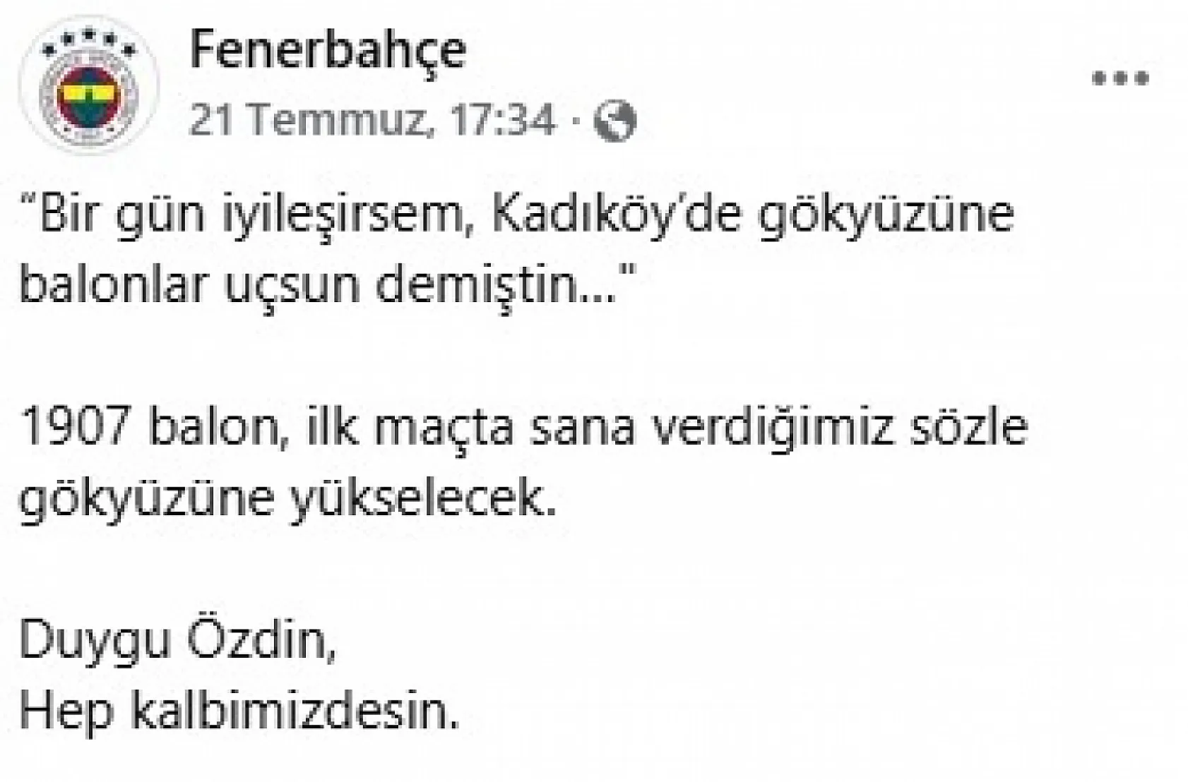 Fenerbahçe, bugün Duygu Özdin için 1907 balon uçuracak