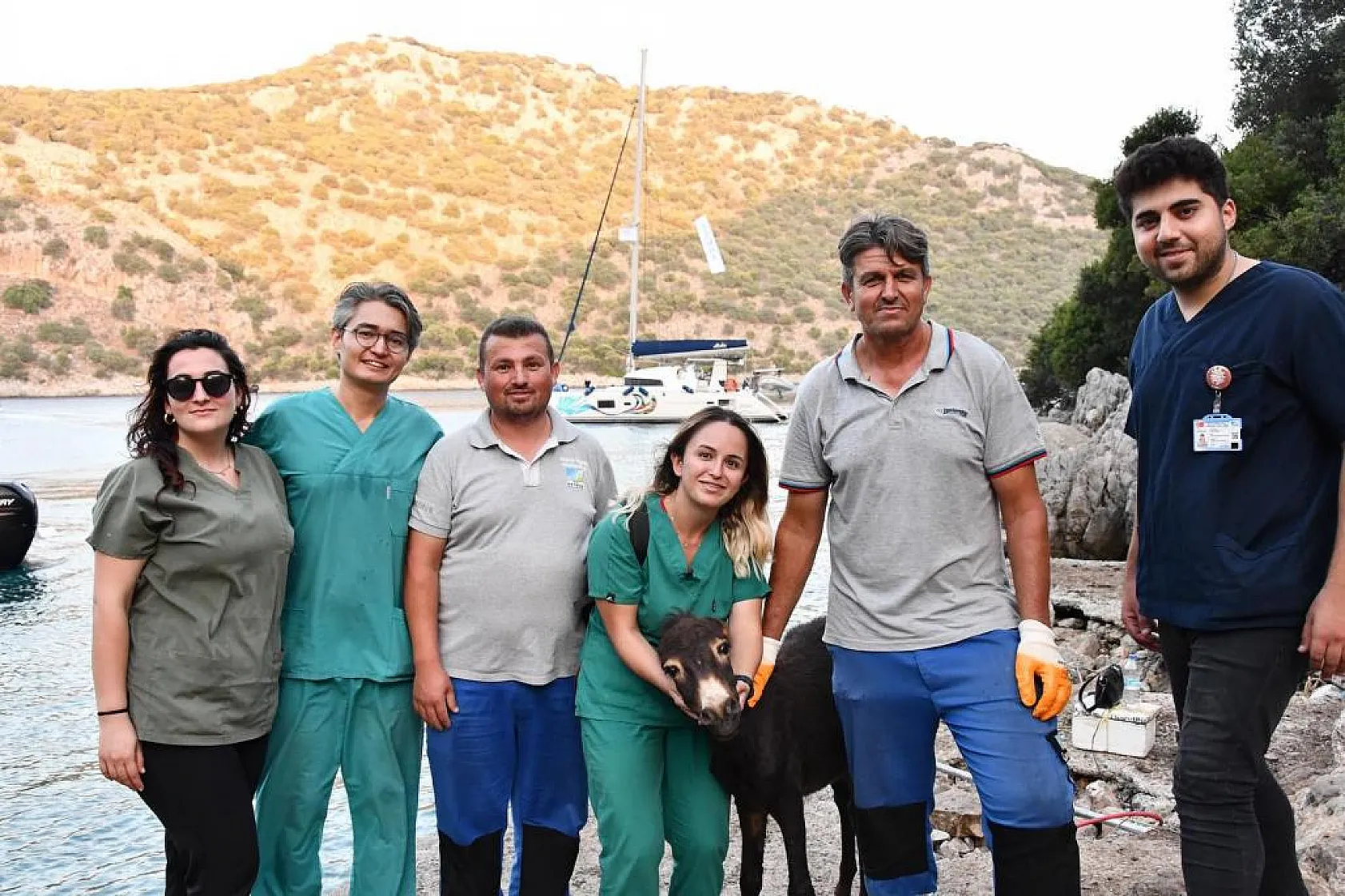 Kayalıklardan Düşen Eşeği Belediye Ekipleri Kurtardı