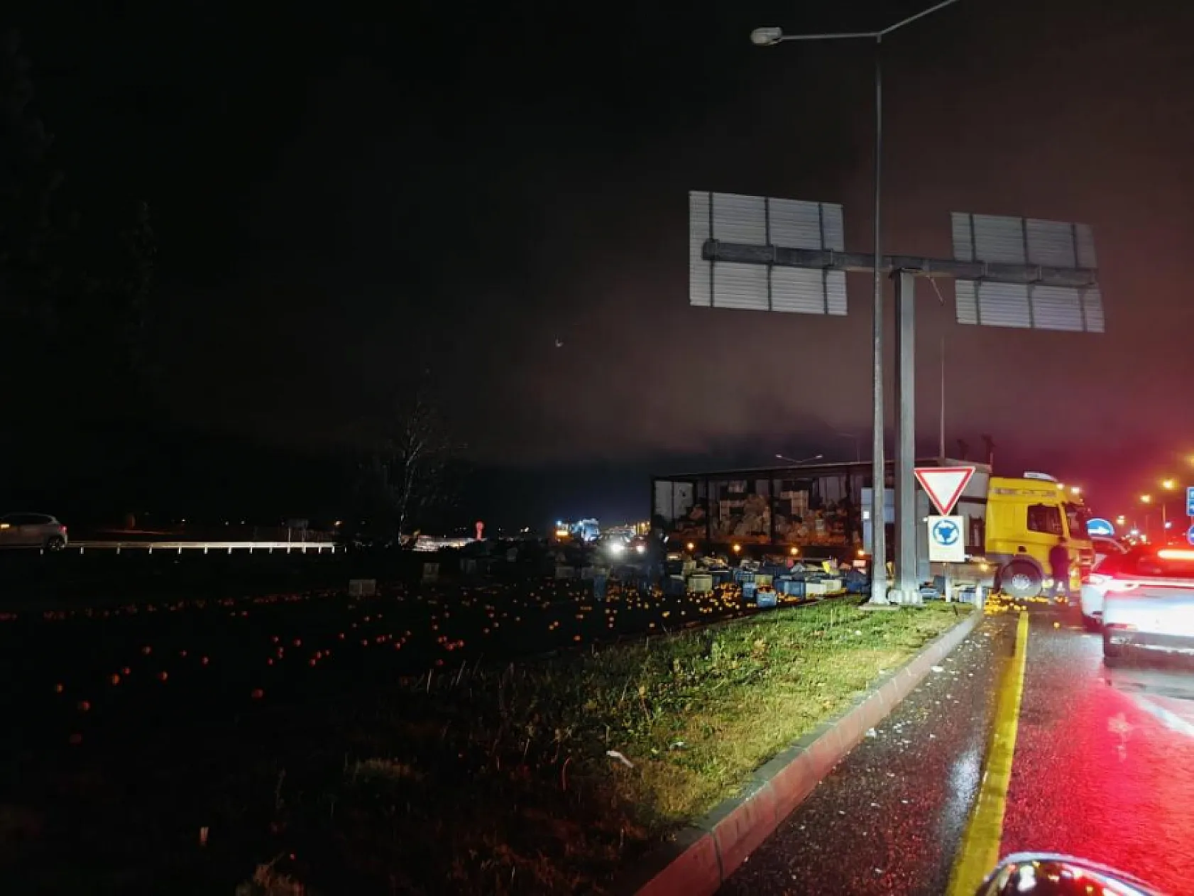 Muğla'da tırdaki tonlarca narenciye yola savruldu