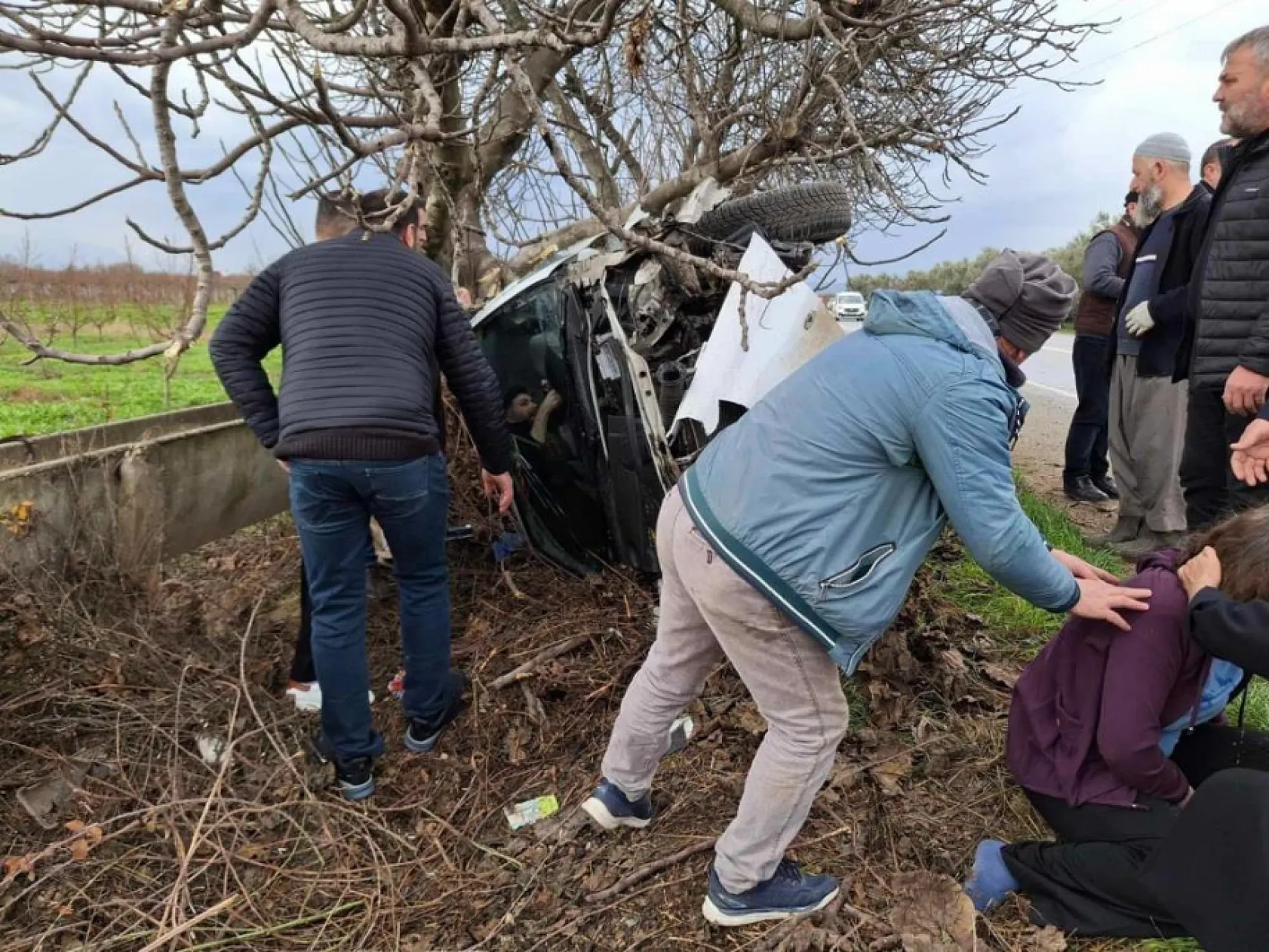 Tırın çarptığı otomobil ağaçlık alana uçtu : 3 yaralı