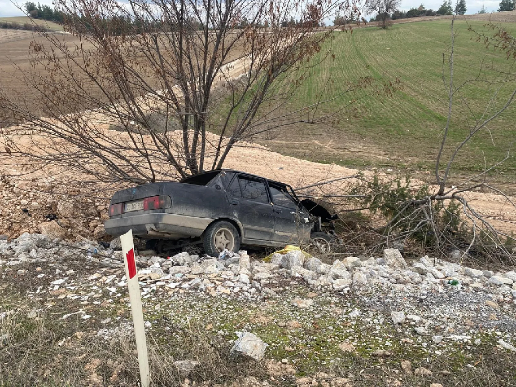 Yoldan çıkan otomobil şarampole uçtu