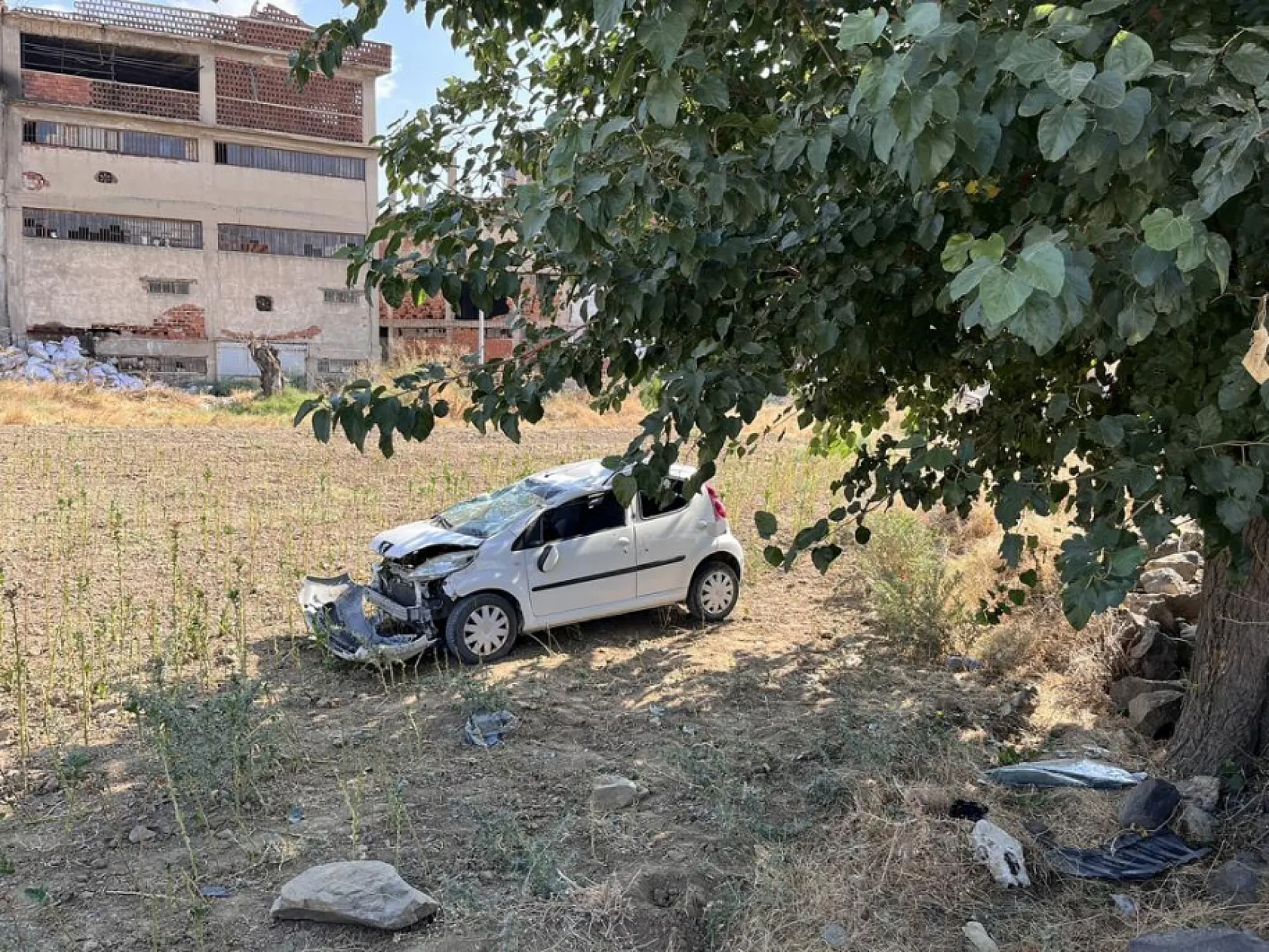 Otomobil tarlaya uçtu, sürücü ve torunu hafif yaralandı