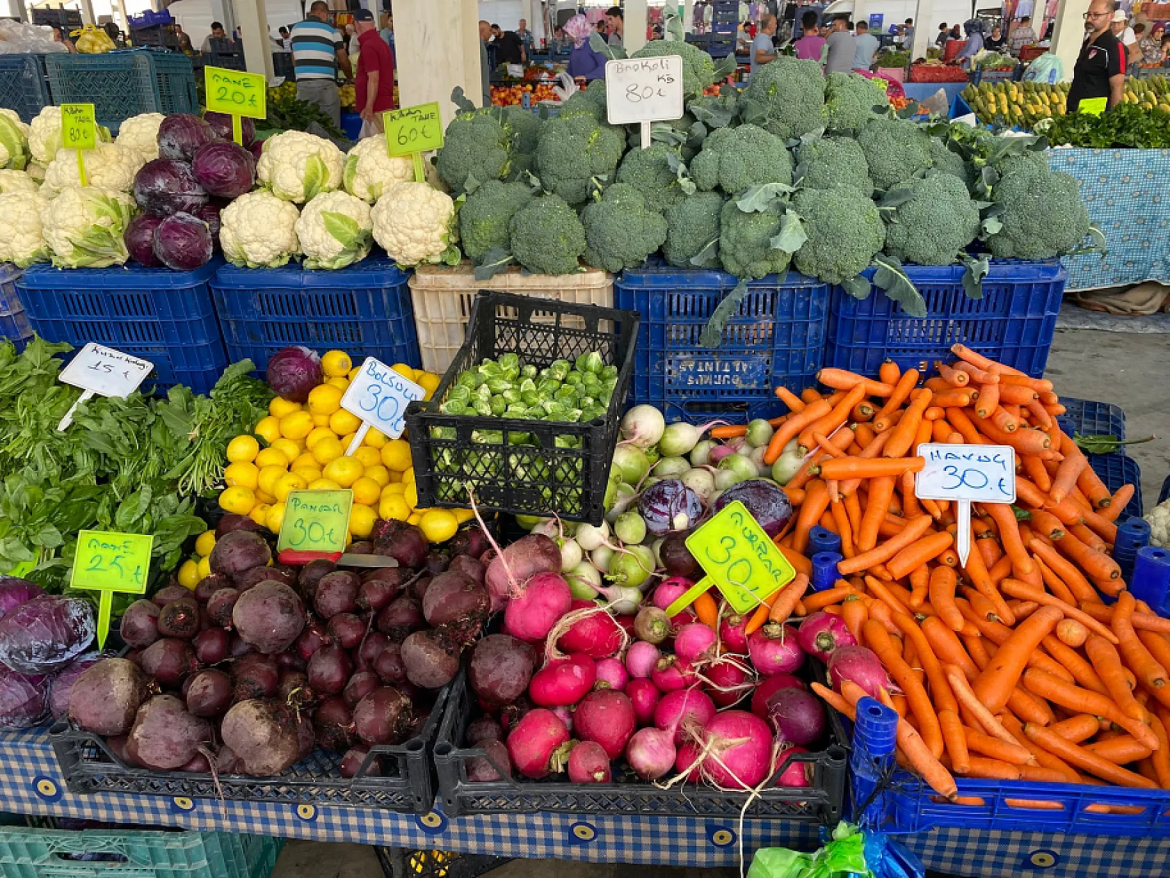 Organik antibiyotik kış sebzeleri Fethiye Cumartesi Pazarı tezgahlarında 