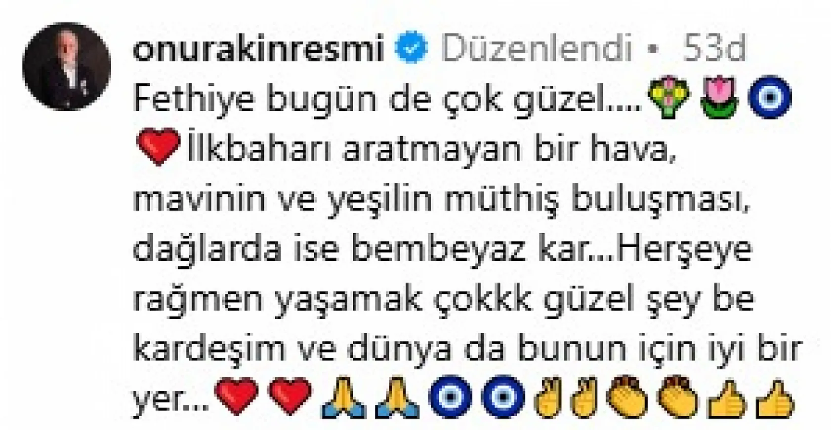 Sanatçı Onur Akın, 'Fethiye bugün de çok güzel..'