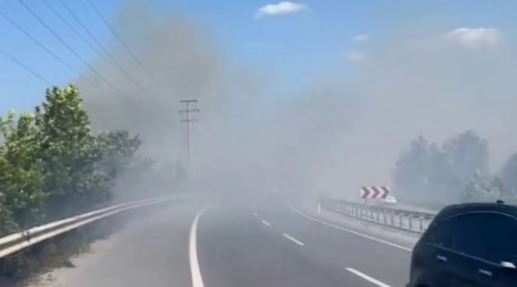 Otluk alanda çıkan yangın, kara yolunu kapladı