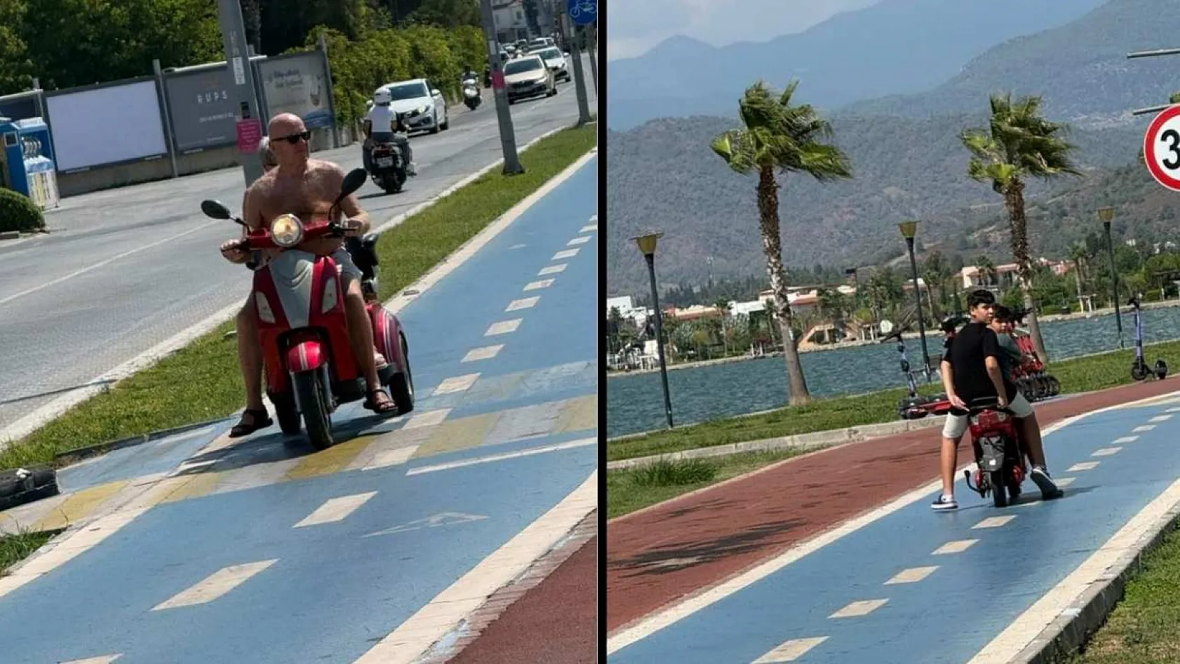 Fethiye'de Bisiklet Yolunu 3 Dakikada 7 Elektrikli Bisiklet Kullandı