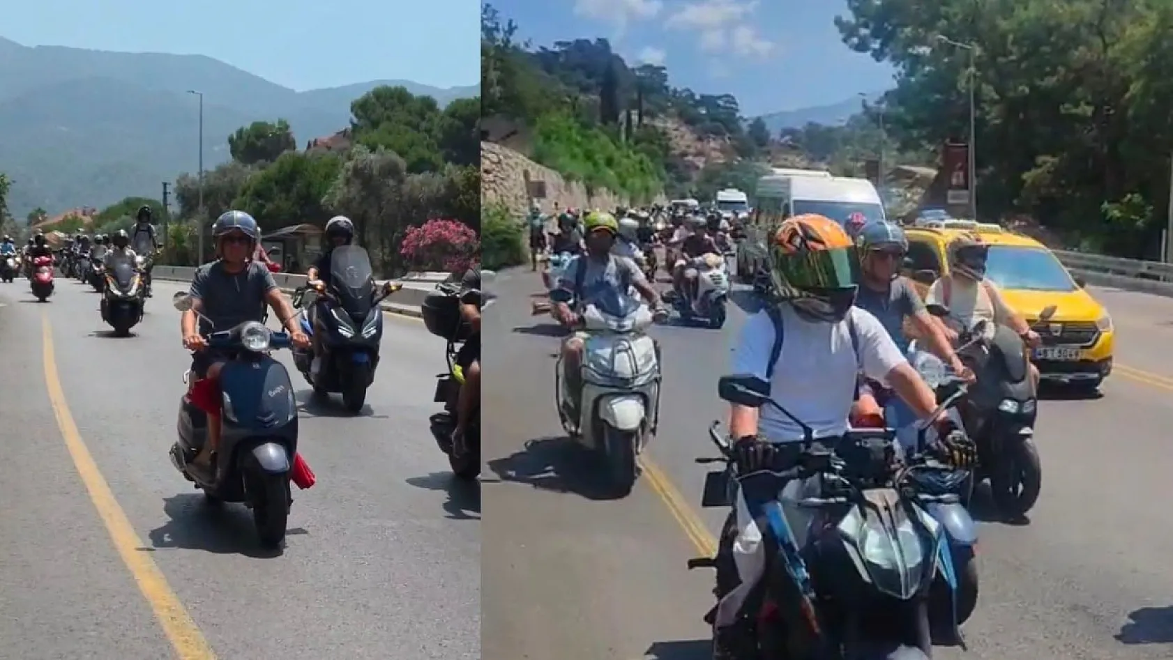 Yamaç paraşütü pilotlarından Fethiye–Ölüdeniz yolunda motosikletli eylem konvoyu