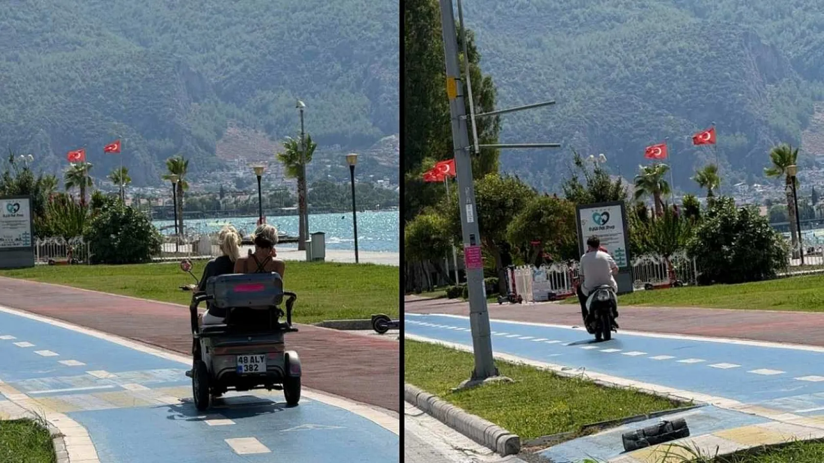 Fethiye'de Bisiklet Yolunu 3 Dakikada 7 Elektrikli Bisiklet Kullandı