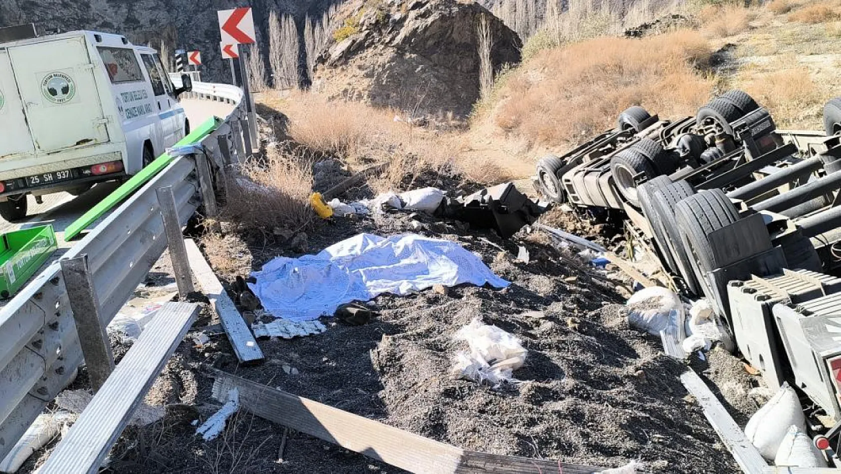 Azerbaycan plakalı tır şarampole yuvarlandı sürücü hayatını kaybetti