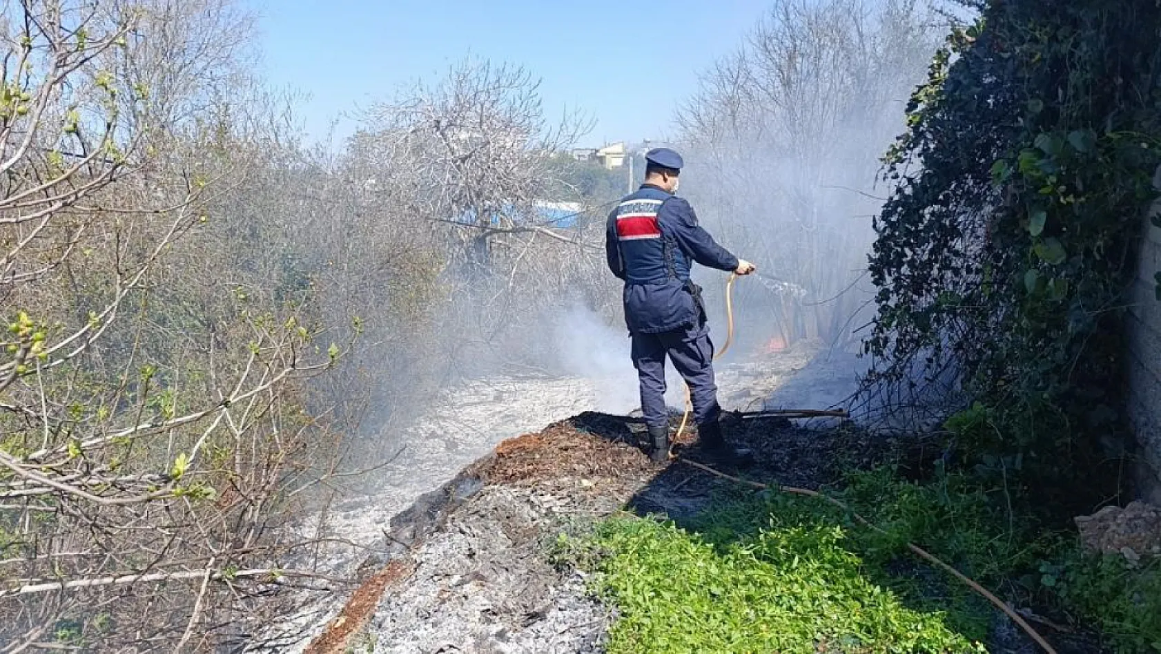 Ağaçlık alanda çıkan yangın, ekiplerin hızlı müdahalesiyle söndürüldü