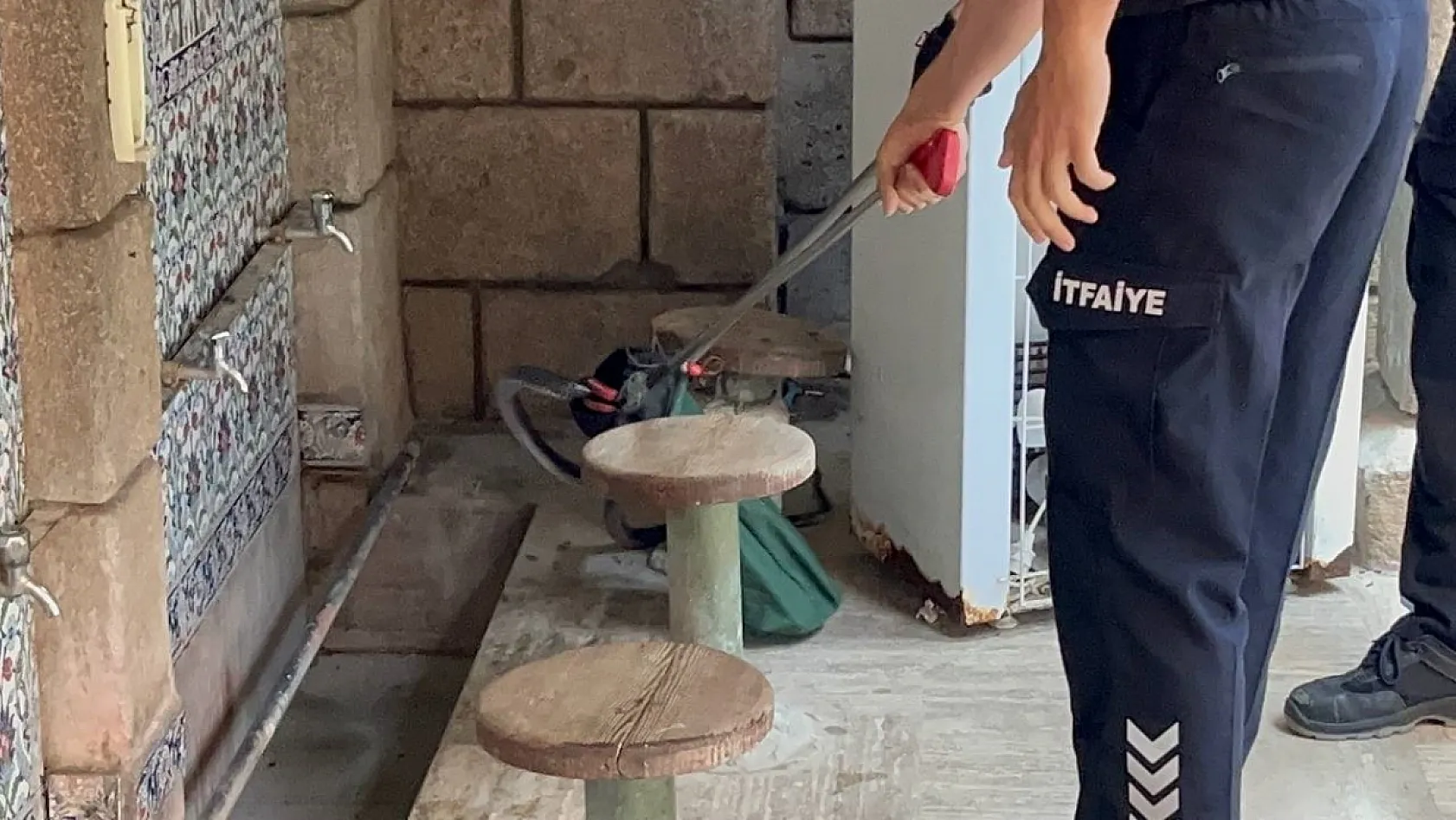 Namaza gelen cemaat karşılaştıkları yılanı önce oyuncak sandı, hareket edince telefona sarıldı