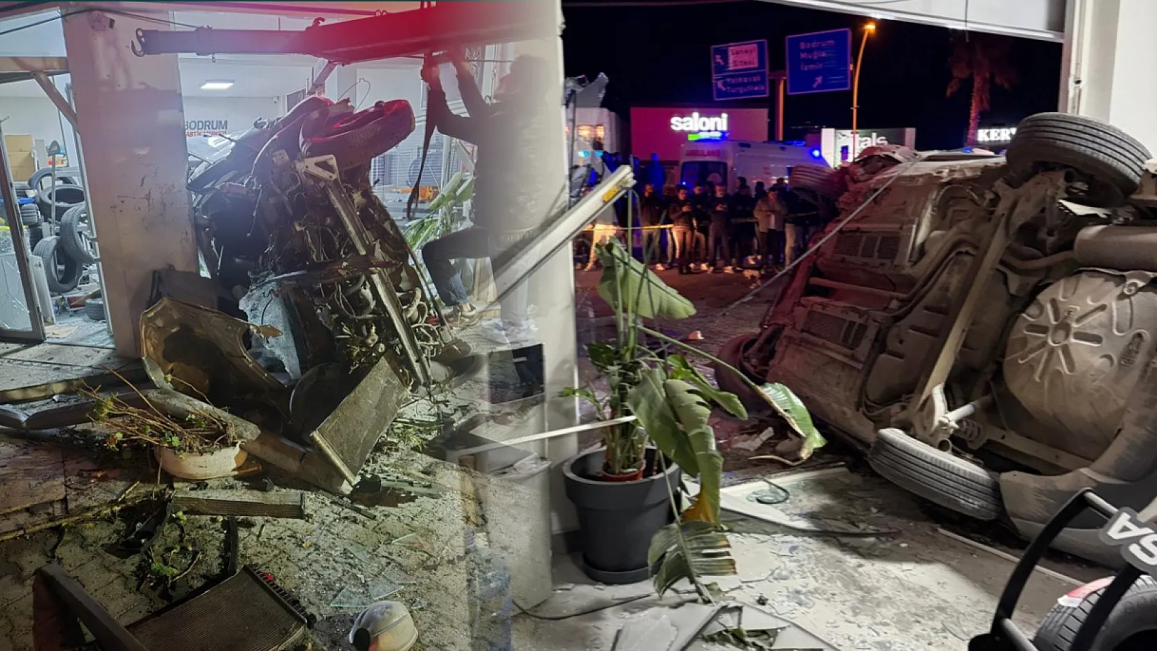 Bodrum'da kontrolden çıkıp iş yerine giren otomobildeki 3 kişi yaralandı