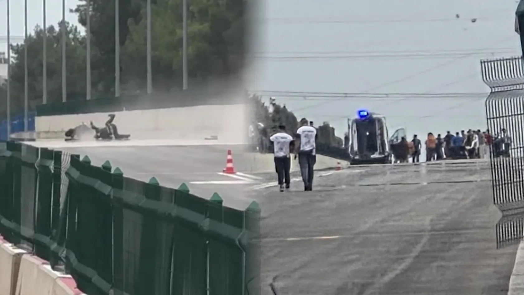 Motodrag yarışlarında bariyerlere çarpan motosikletin sürücüsü yaralandı