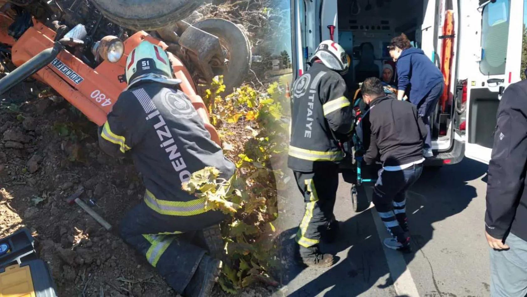 Gübre taşıyan traktör devrildi, sürücü altında kaldı