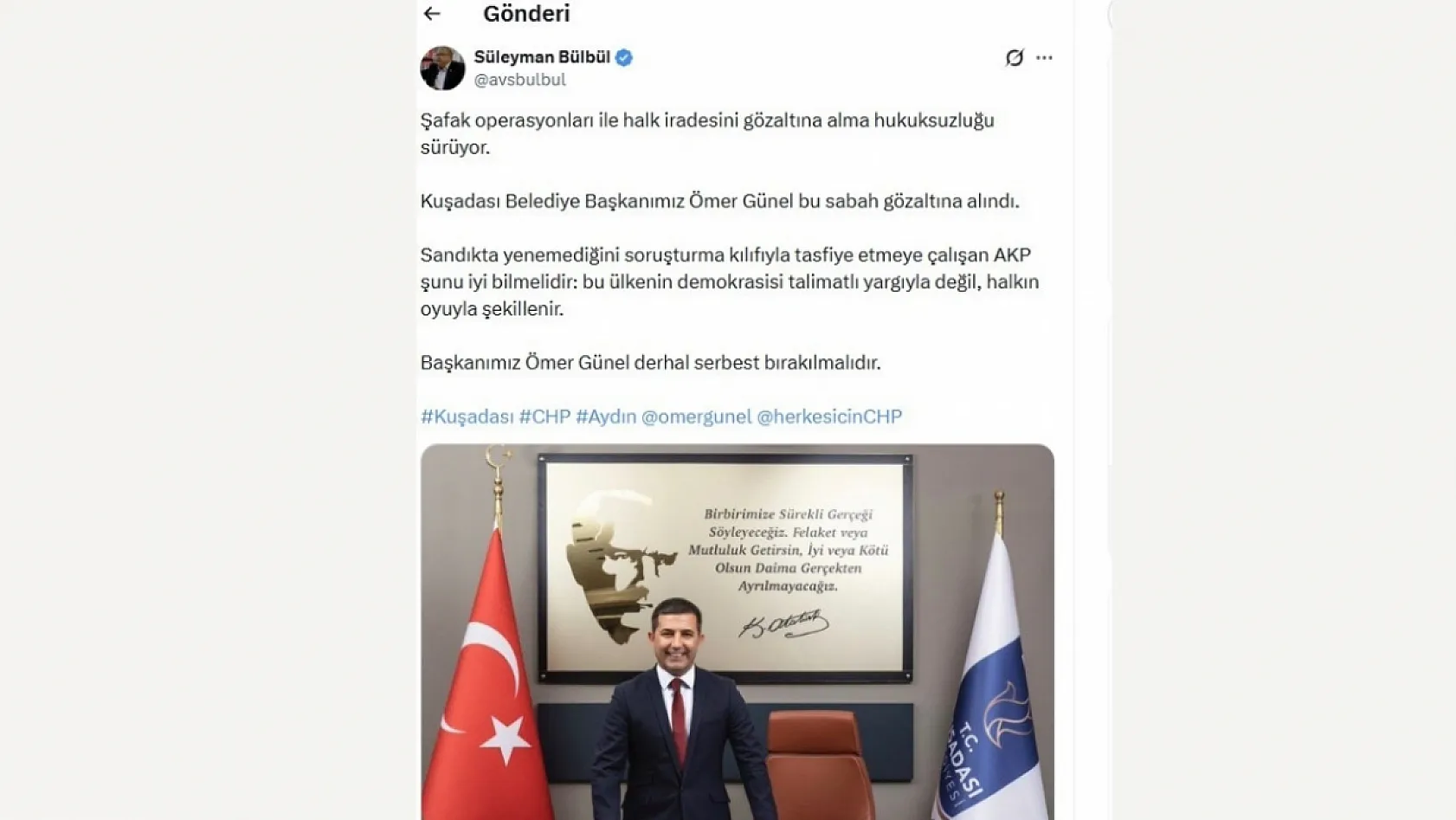 Kuşadası Belediye Başkanı Ömer Günel'in gözaltına alınmasına CHP'li vekillerden tepki