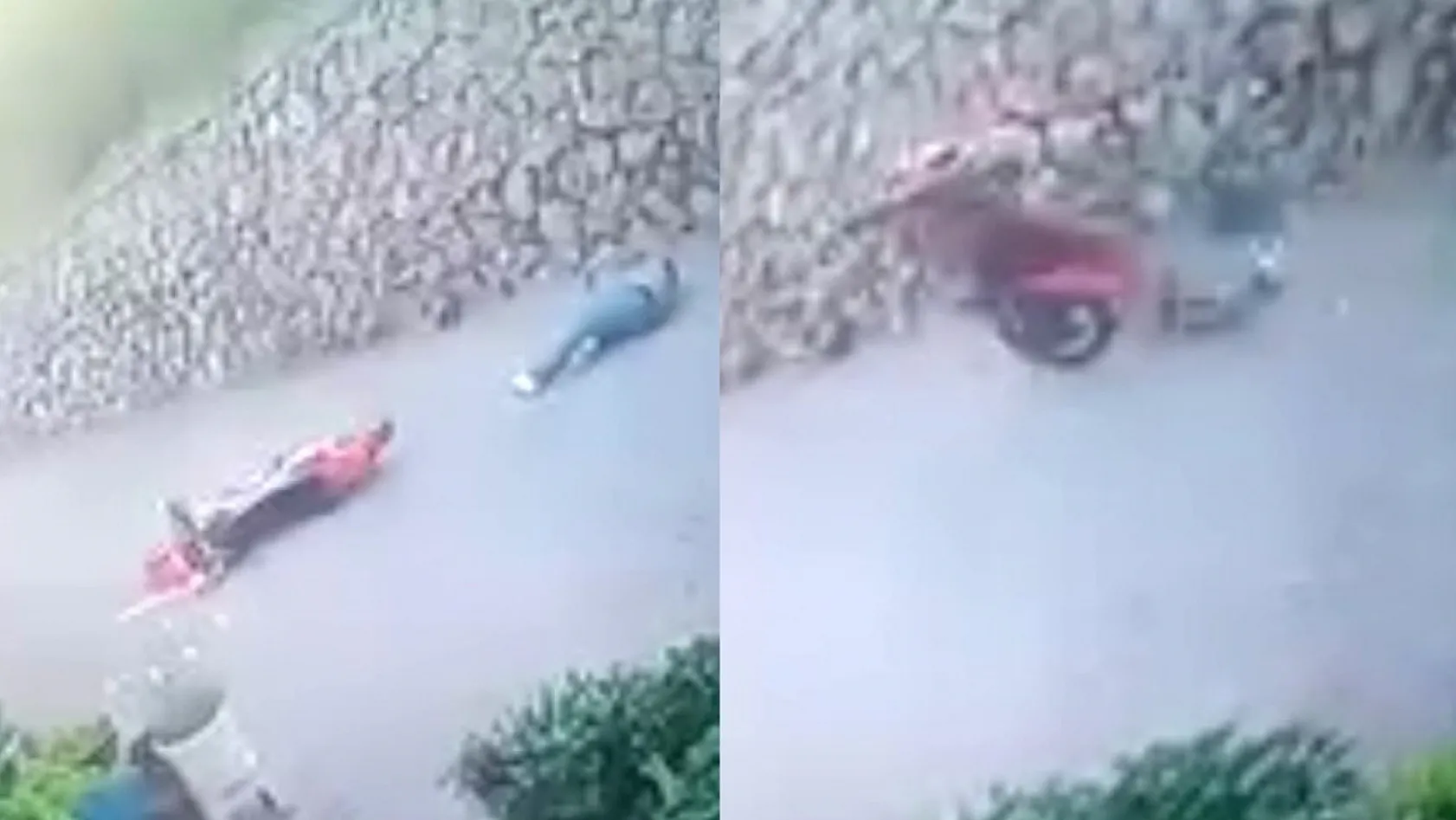Öndeki aracı sollamak isteyen motosikletli istinat duvarından yere çakıldı: 2 yaralı