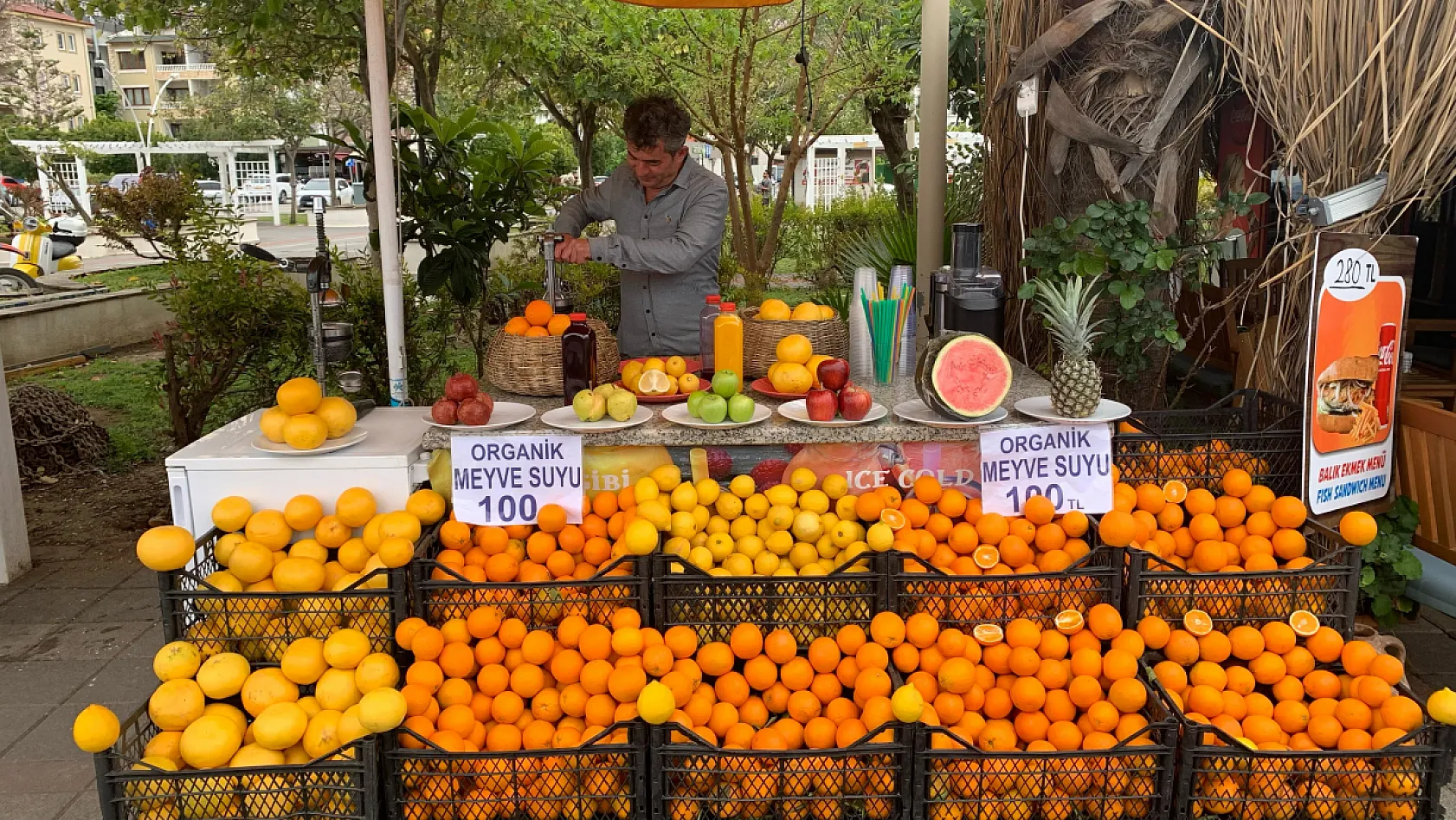 Fethiye'de Organik Meyve Suyu Satışı Yapan Esnaf, İşlerinin İyi Olduğunu Belirtti
