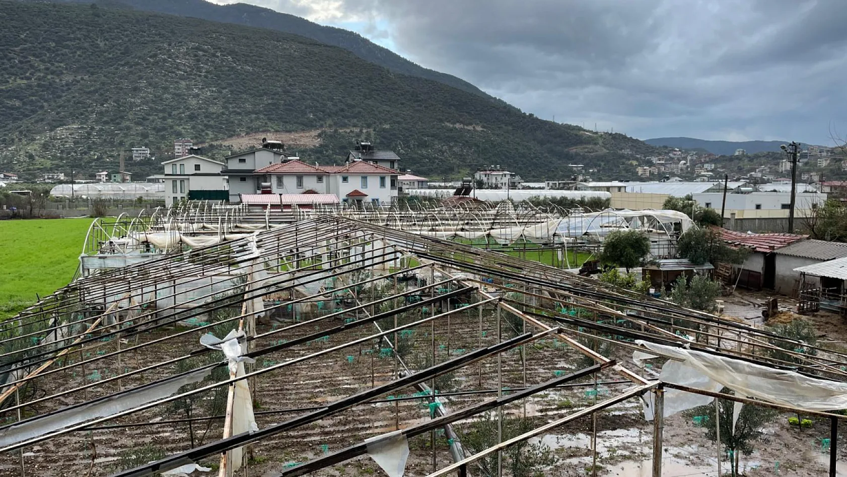 Fethiye'de şiddetli yağmur ve fırtına seralara zarar verdi