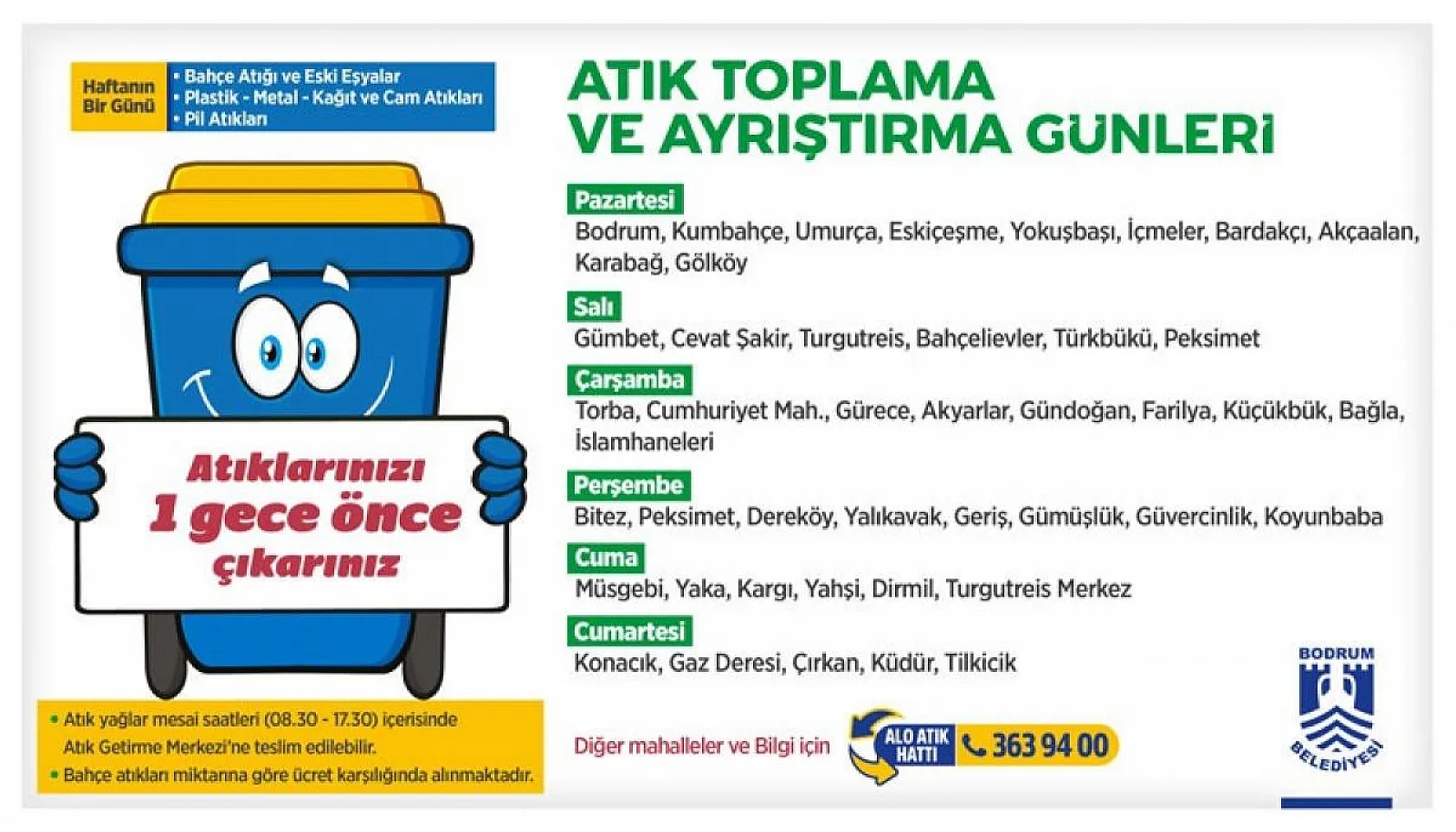 Belediye'den Atık Alım Günleri