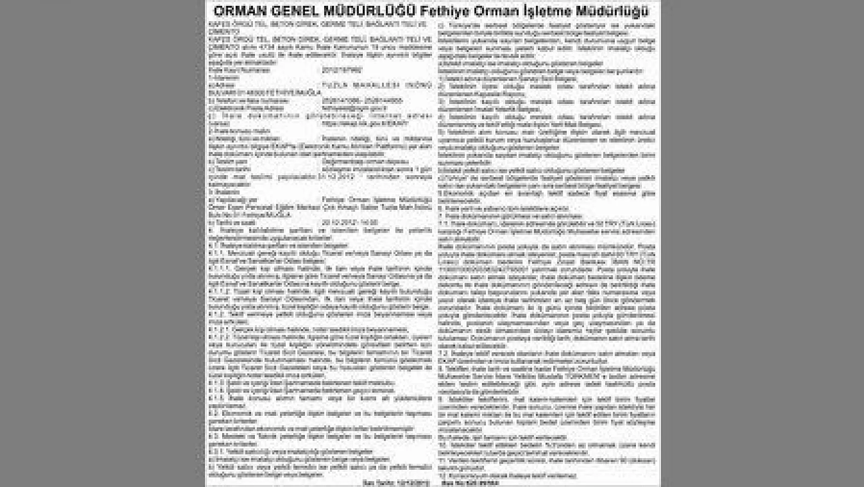 ORMAN GENEL MÜDÜRLÜĞÜ Fethiye Orman İşletme Müdürlüğü-