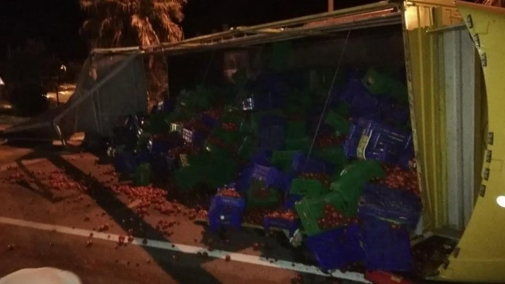 Fethiye'de devrilen domates yüklü kamyonun sürücüsü yaralandı