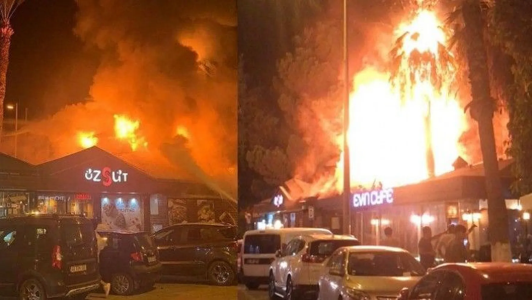 Fethiye'de iki işyerinin çatısı alev alev yandı