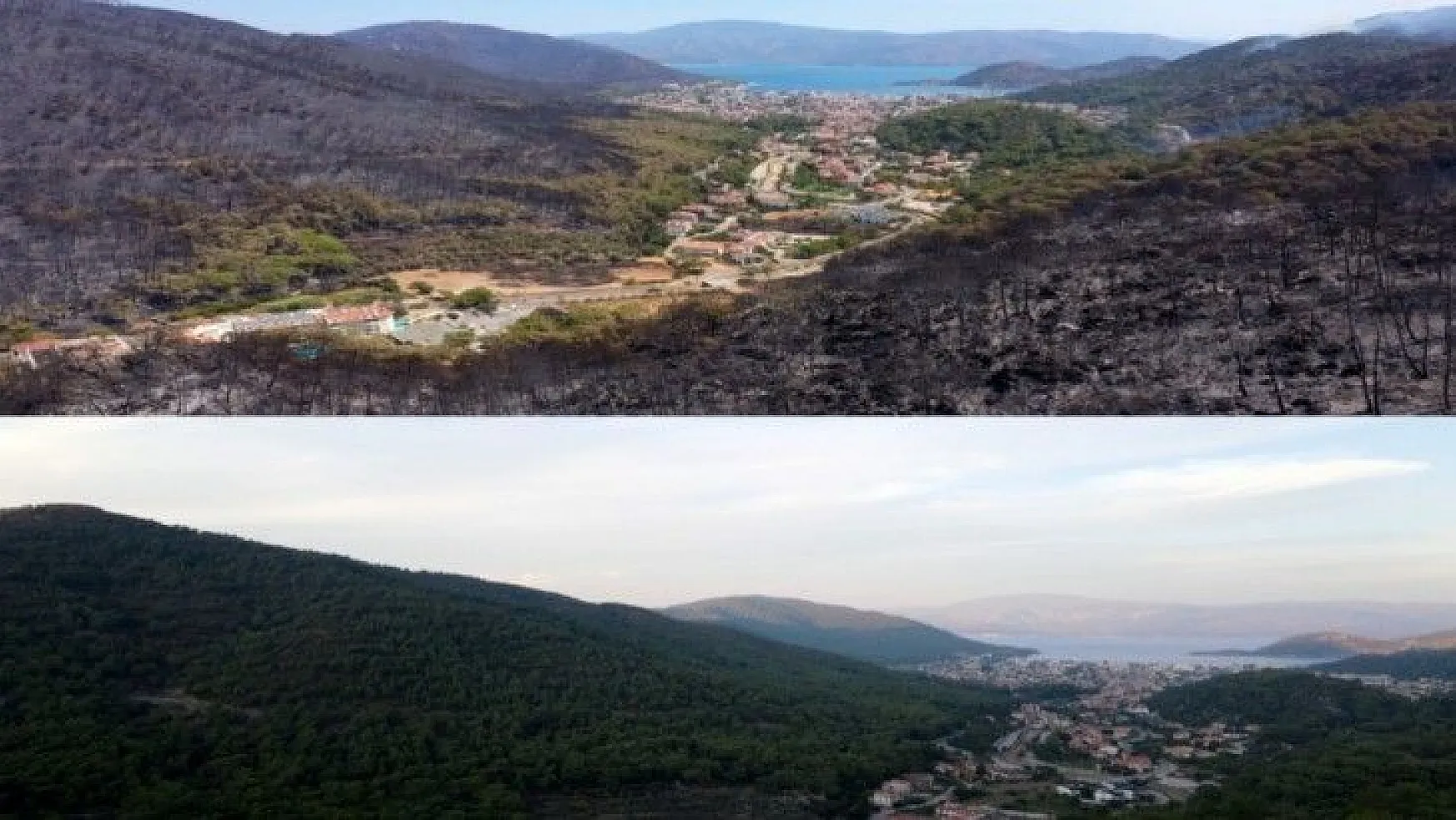 Marmaris'in yangın öncesi ve sonrası havadan görüntüleri, felaketin boyutunu gözler önüne serdi