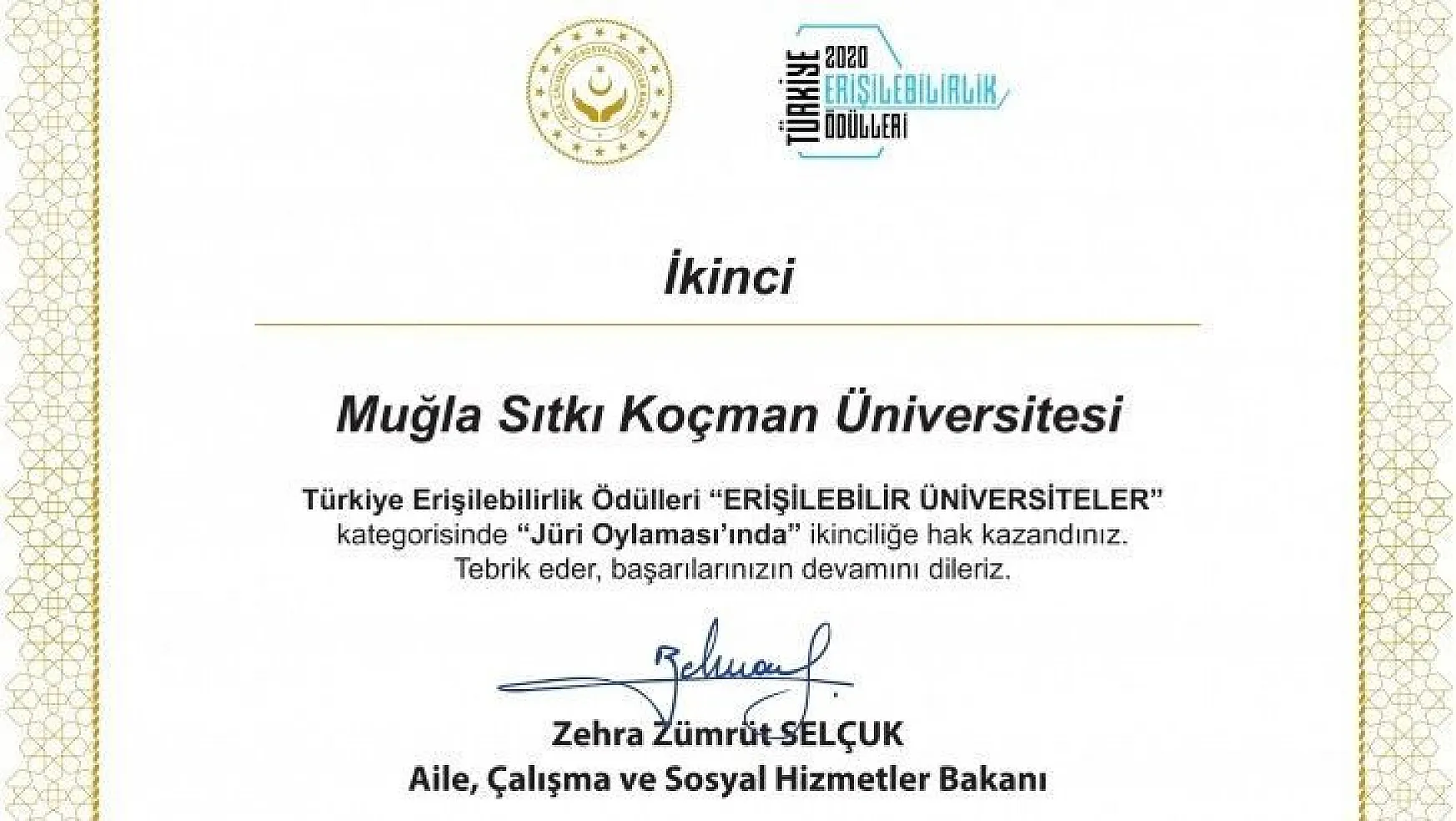 Muğla Sıtkı Koçman Üniversitesi'ne büyük ödül