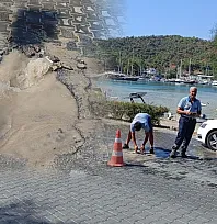 Fethiye'de şebeke suyu arızası yolda çökme riskine neden oldu