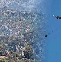 Fethiye'deki orman yangını sonrası soğutma çalışmaları havadan ve karadan sürüyor