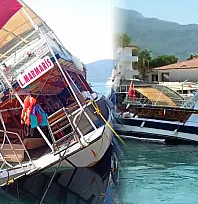 Muğla Akyaka'da tur teknesi su alarak yan yattı
