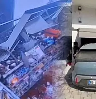 Muğla'da kontrolden çıkan otomobil markete daldı, vatandaşlar ölümden döndü