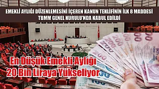 Emekli aylığı düzenlemesini içeren kanun teklifinin ilk 8 maddesi TBMM Genel Kurulu'nda kabul edildi