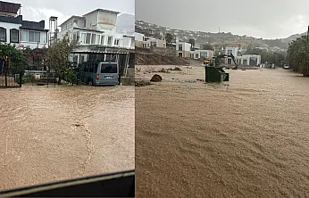 Bodrum'da sağanak yağış etkili oluyor