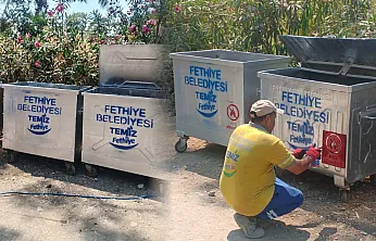Fethiye Yarımada'da çöp konteynerleri boyandı, çevre temizlendi