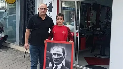 Fethiye'de öğrencinin Atatürk portresine duyarlılığı takdir topladı