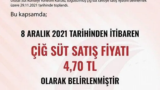 Süte yüzde 46.9 zam