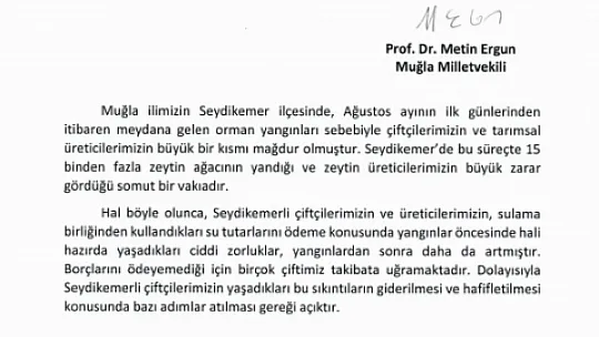 Milletvekili Ergun'dan bir önergede su borçlarına geldi