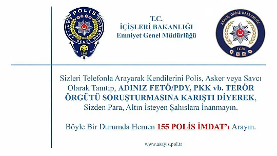 Emniyet Müdürlüğü'nden vatandaşlara uyarı!