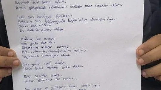 Eşen Anadolu Lisesi öğrencilerinden Şehit öğretmenlerin ailelerine mektup ve şiir