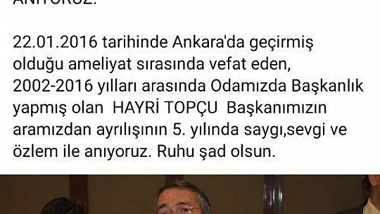 Şoförler Odası Başkan Topçu'yu unutmadı