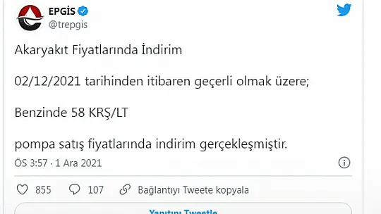 Benzin ve motorine indirim geldi
