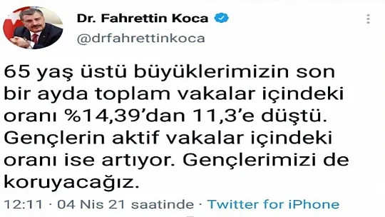 Bakan Koca, oran yaşlılarda düşerken gençlerde artıyor