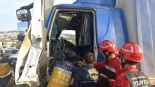 Kontrolden çıkan kamyonet direğe çarparak durdu